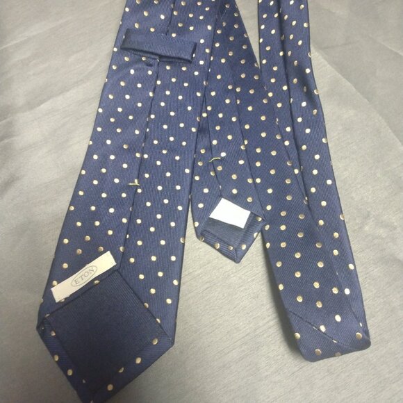 ❤️ETON Made in England 100% Silk Navy / Gold Metallic Skinny Tie 3 1/4 - Picture 4 of 7